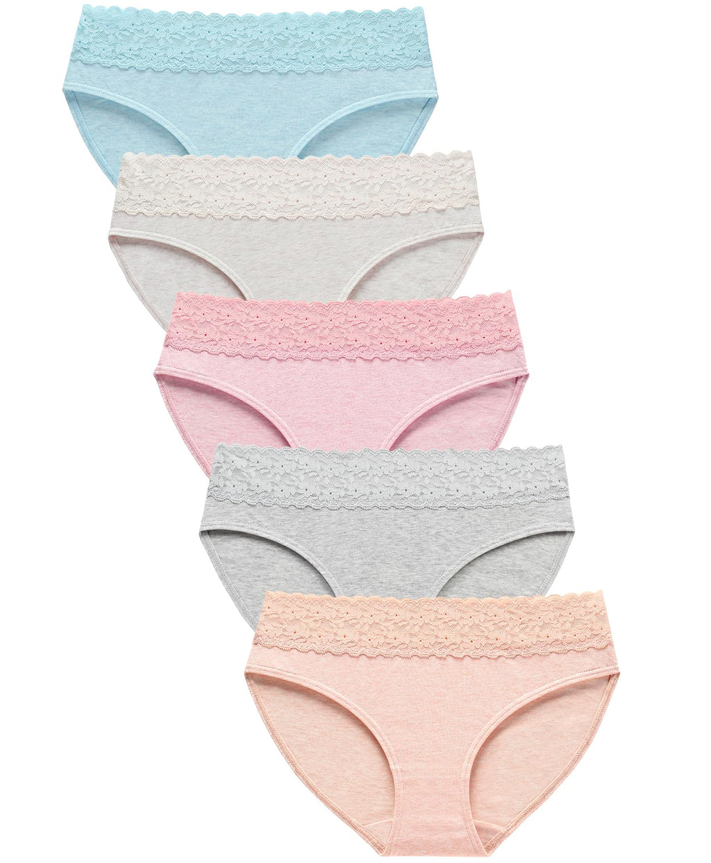 Wealurre Cotton Panties for Women Bikini Underwear Hipster Underpants Lace Briefs Pack(LightColor,L)