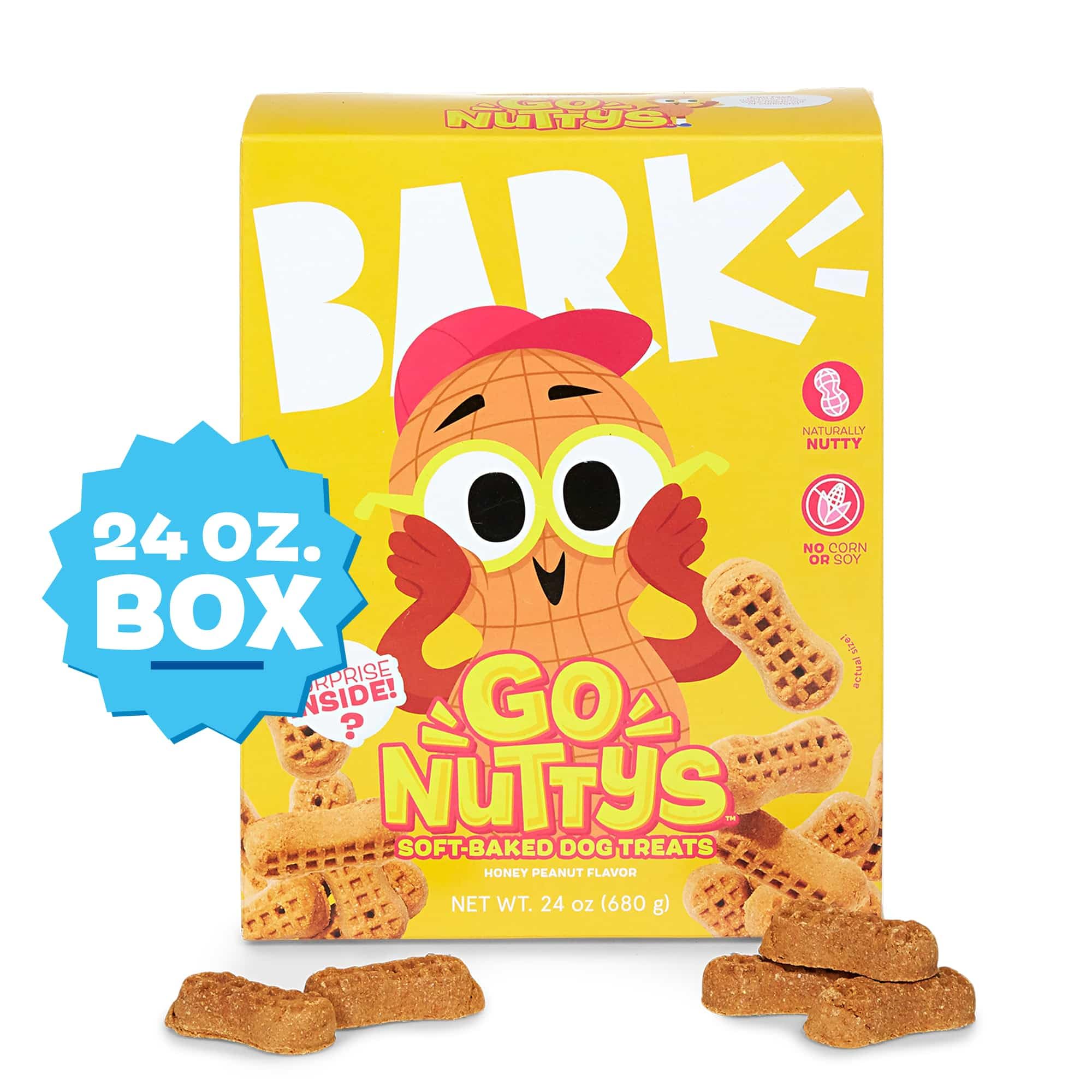 Barkbox Go Nutty - Soft-Baked Honey Peanut Treats with Natural Nutty Goodness, Nutritious Grains, No Corn, or Soy - 24oz Box