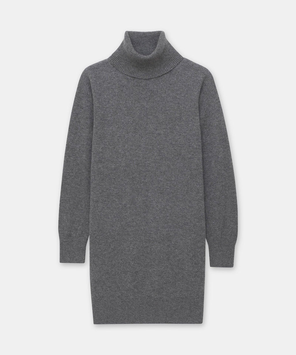 Naadam Womens Cashmere Turtleneck Mini Dress, Granite, M