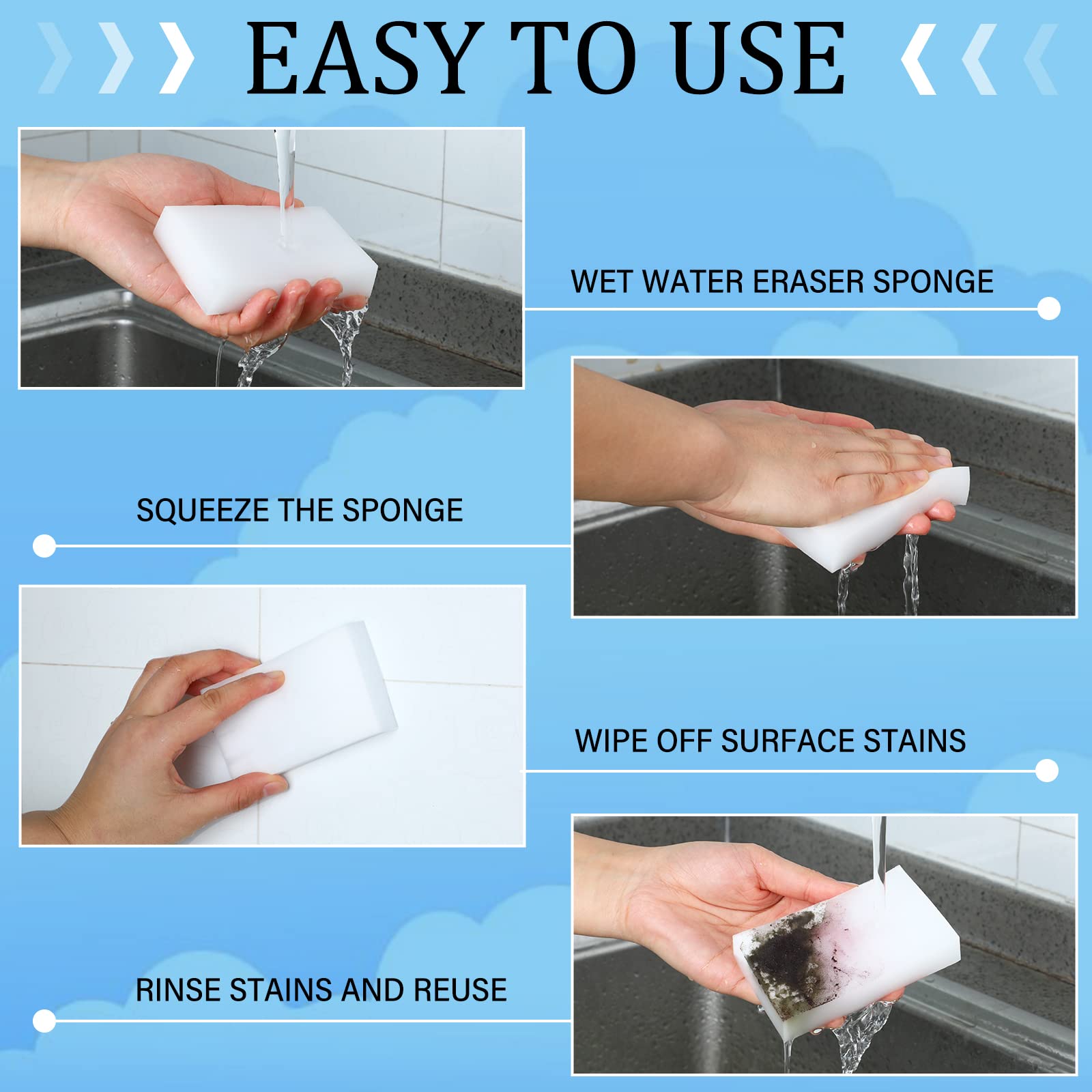 500 Pcs Magic Sponge Eraser Bulk Foam Sponge Cleaning Pads Multi Surface Household Cleaning Kitchen Dish Sponges Non Scratch Scrub Sponge Pads for Sink Bathtub Floor Bathroom Wall Cleaner