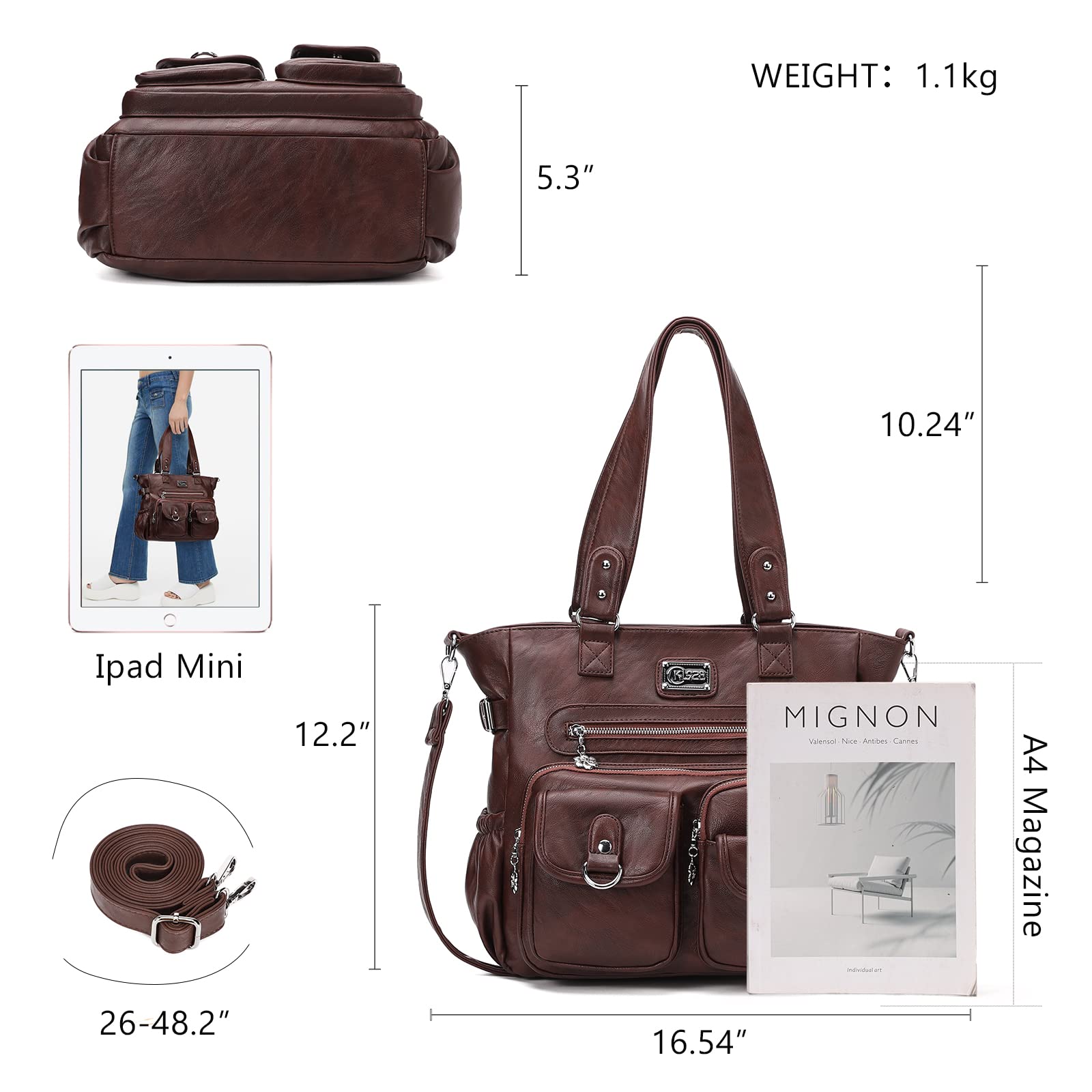 KL928 Large Purses for Women Shoulder Bag Tote Handbags Stylish Vegan Leather Hobo Bags Ladies (01-Coffee)