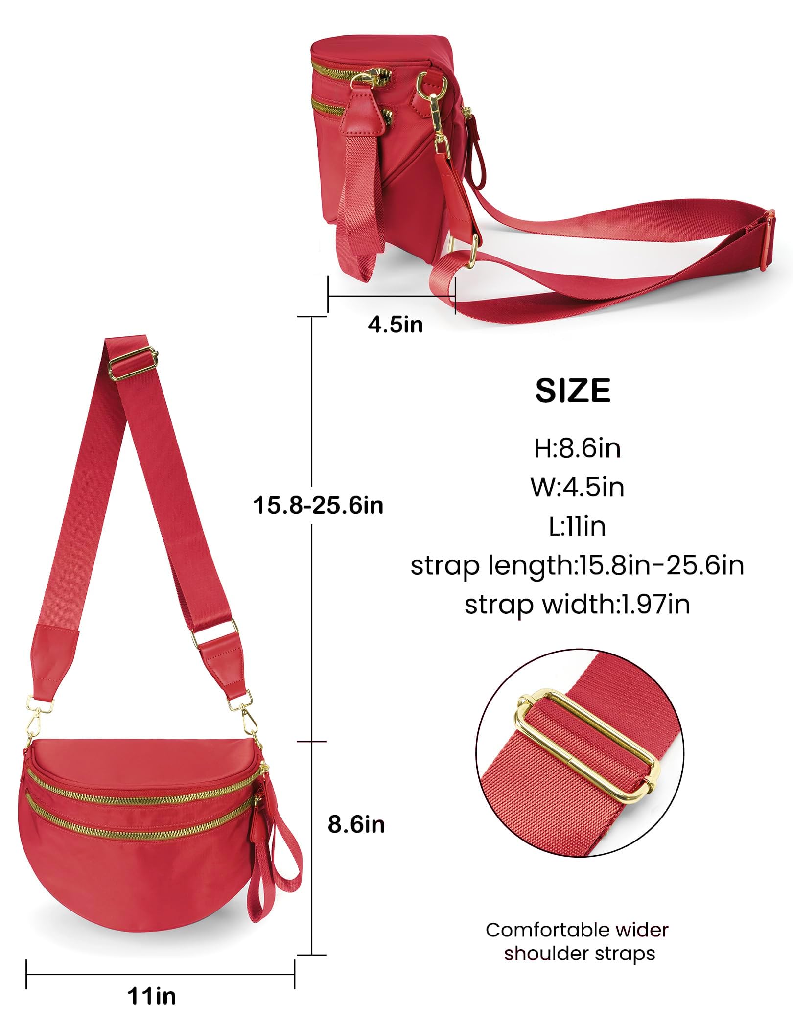 Spacious Nylon Crossbody Bag Bum Bag Handbags Wallets Purses Trendy Shoulder Bag for Women (red)