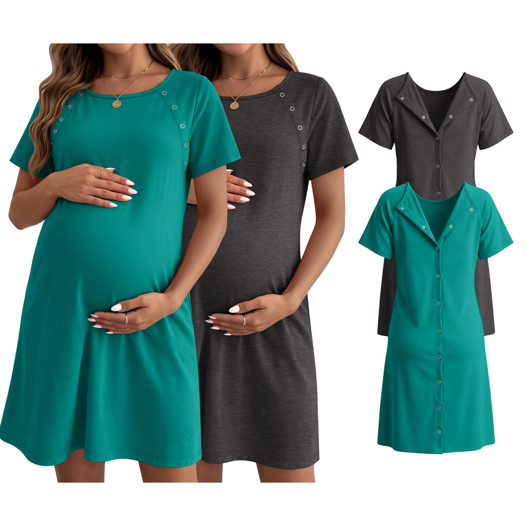 Huukeay 2 Pack Labor and Delivery Hospital Gown, 2-Color, Medium