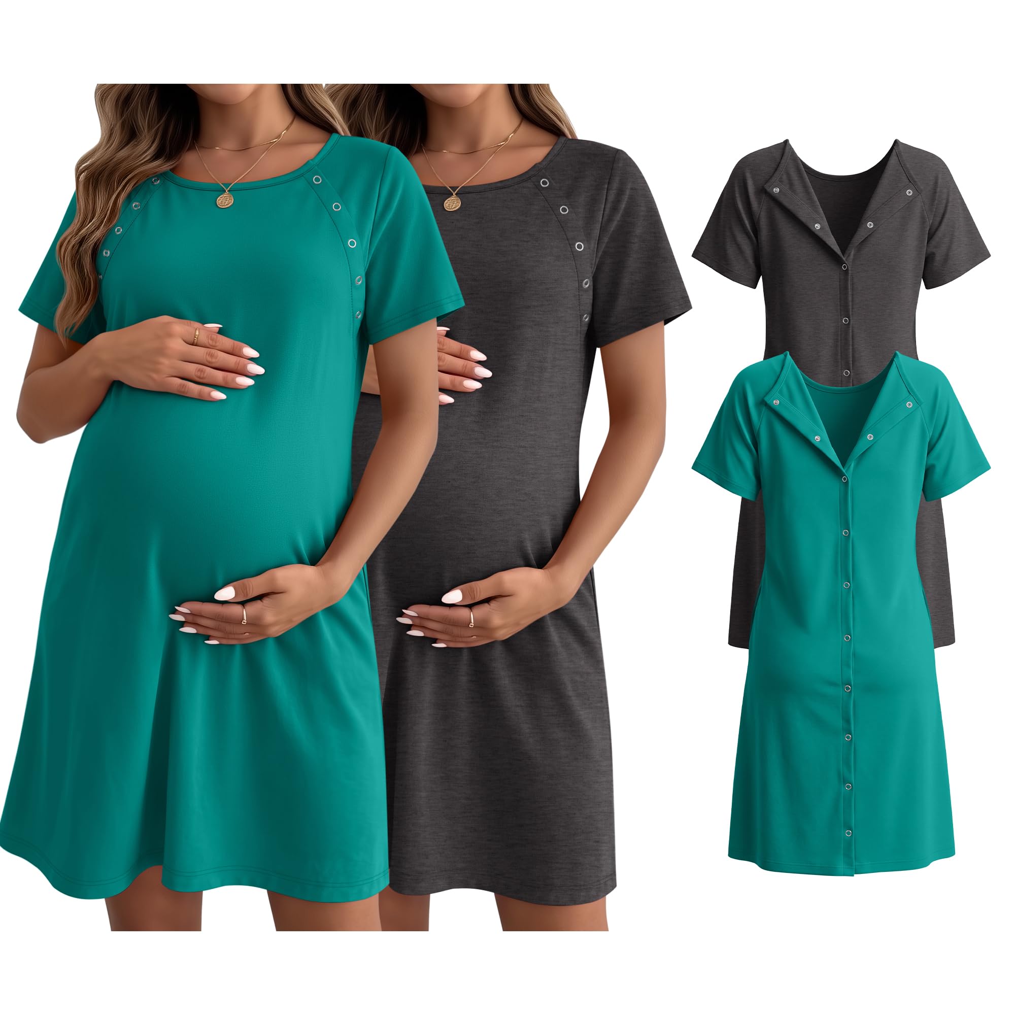Huukeay 2 Pack Labor and Delivery Hospital Gown, 2-Color, Medium