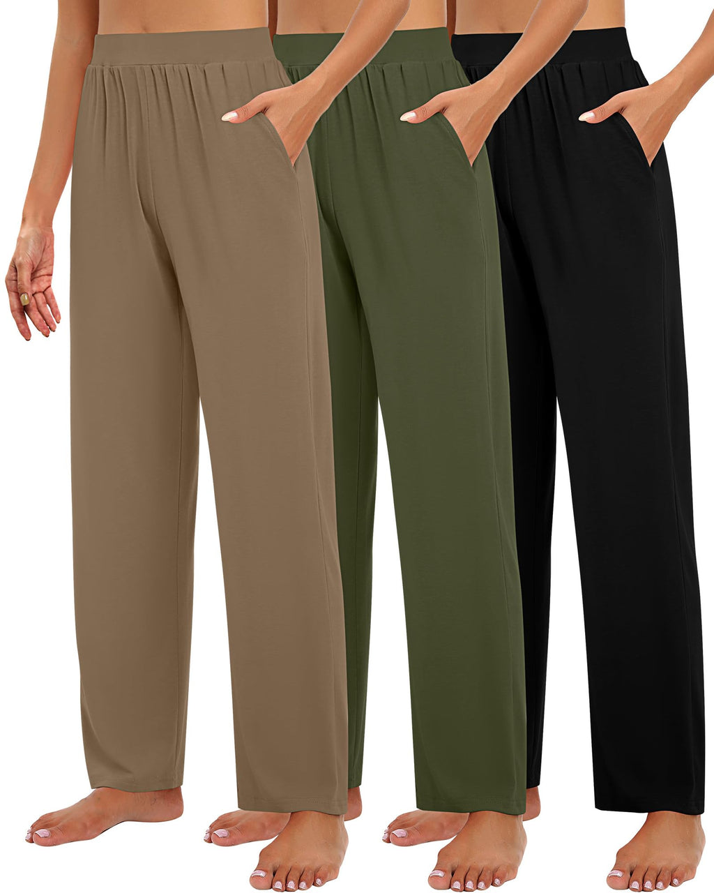 Huukeay 3 Pack Women's Lounge Pants Cozy Sweatpants,X-Large,Black, Army Green, Brown
