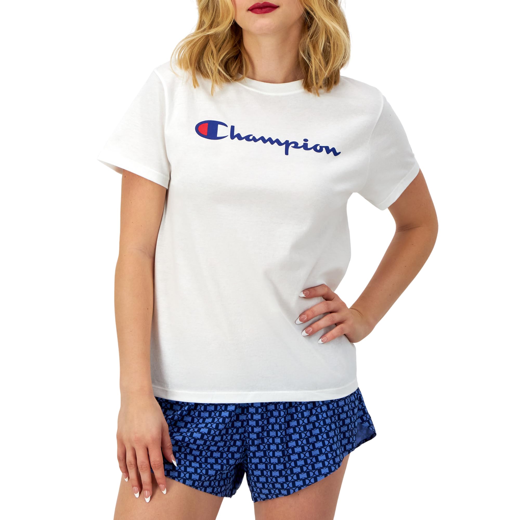 Champion womens Classic Tee, Script Logo T Shirt, White-y08113, Medium US