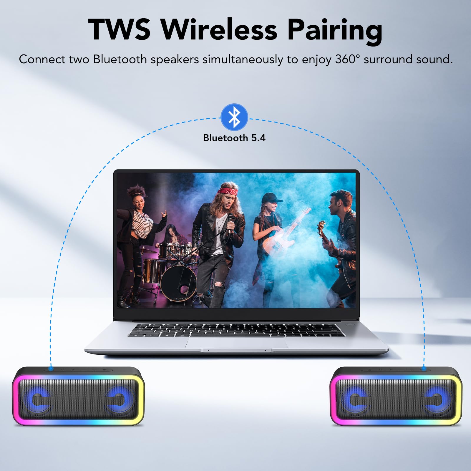 IKT Portable Bluetooth Speaker with Lights x Stocking Stuffers, 30W Loud Stereo Sound, Bluetooth5.4, Enhanced Bass,30H Playtime, TWS Pairing, IPX7 Waterproof, Speakersfor Home/Party/Outdoor