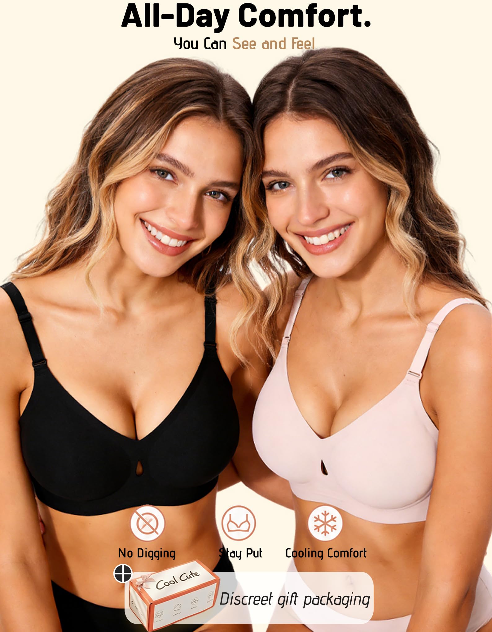 Sexy Jelly Push Up Wireless Bras for Women Everyday No Underwire Black M