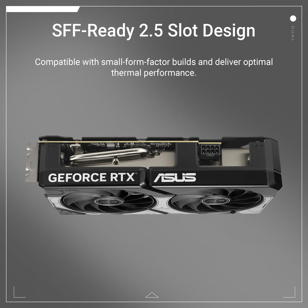 ASUS Dual GeForce RTX™ 5060 8GB GDDR7 OC Edition (PCIe 5.0, 8GB GDDR7, DLSS 4, HDMI 2.1b, DisplayPort 2.1b, 2.5-Slot Design, Axial-tech Fan Design, 0dB Technology, and More)