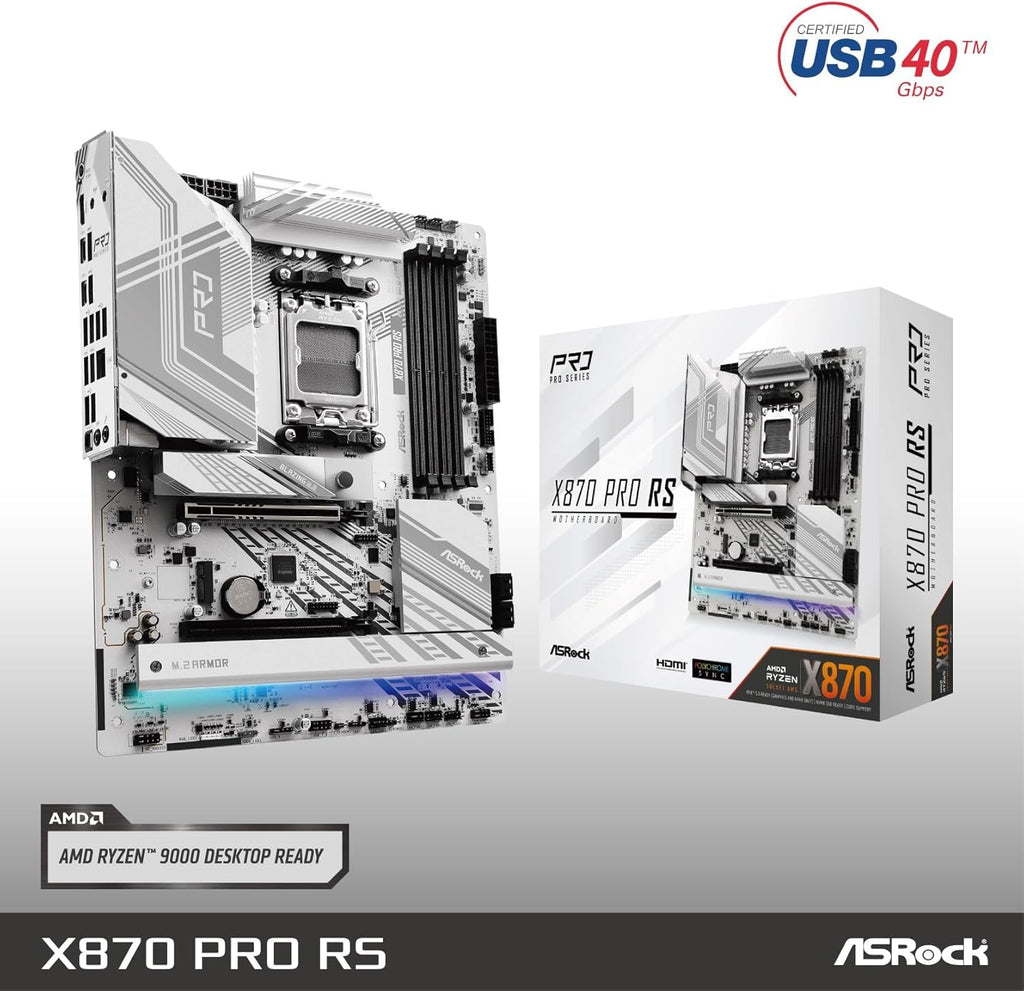 ASRock X870 Pro RS AMD Ryzen Socket AM5 ATX Motherboard DDR5 DIMMs 8000 MHz 256 GB PCIe Gen5 SATA3 6.0 Gb/s