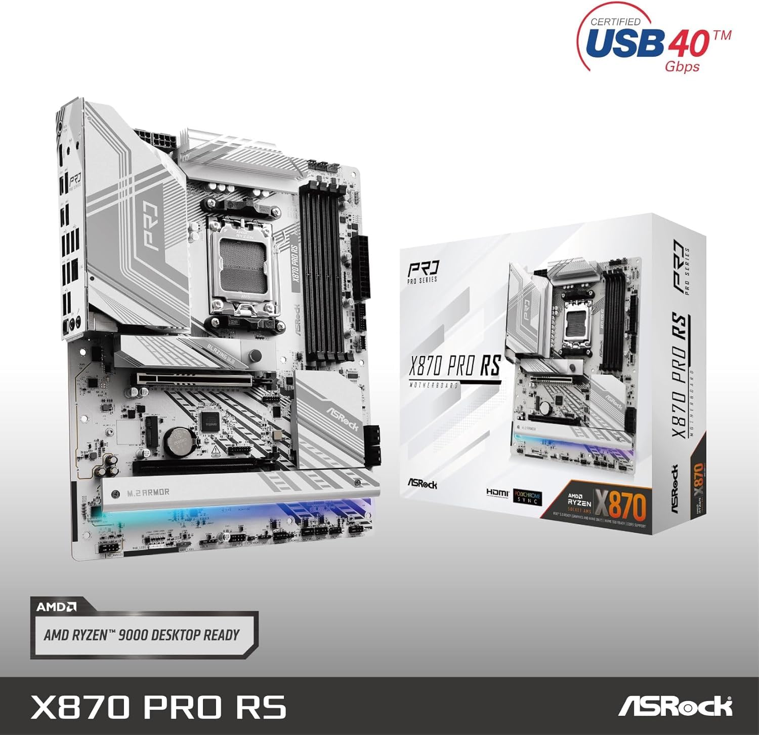 ASRock X870 Pro RS AMD Ryzen Socket AM5 ATX Motherboard DDR5 DIMMs 8000 MHz 256 GB PCIe Gen5 SATA3 6.0 Gb/s