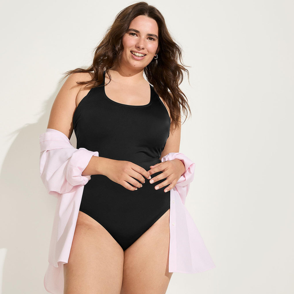 Lands' End Women's Tugless X-Back One Piece Swimsuit 2 Black