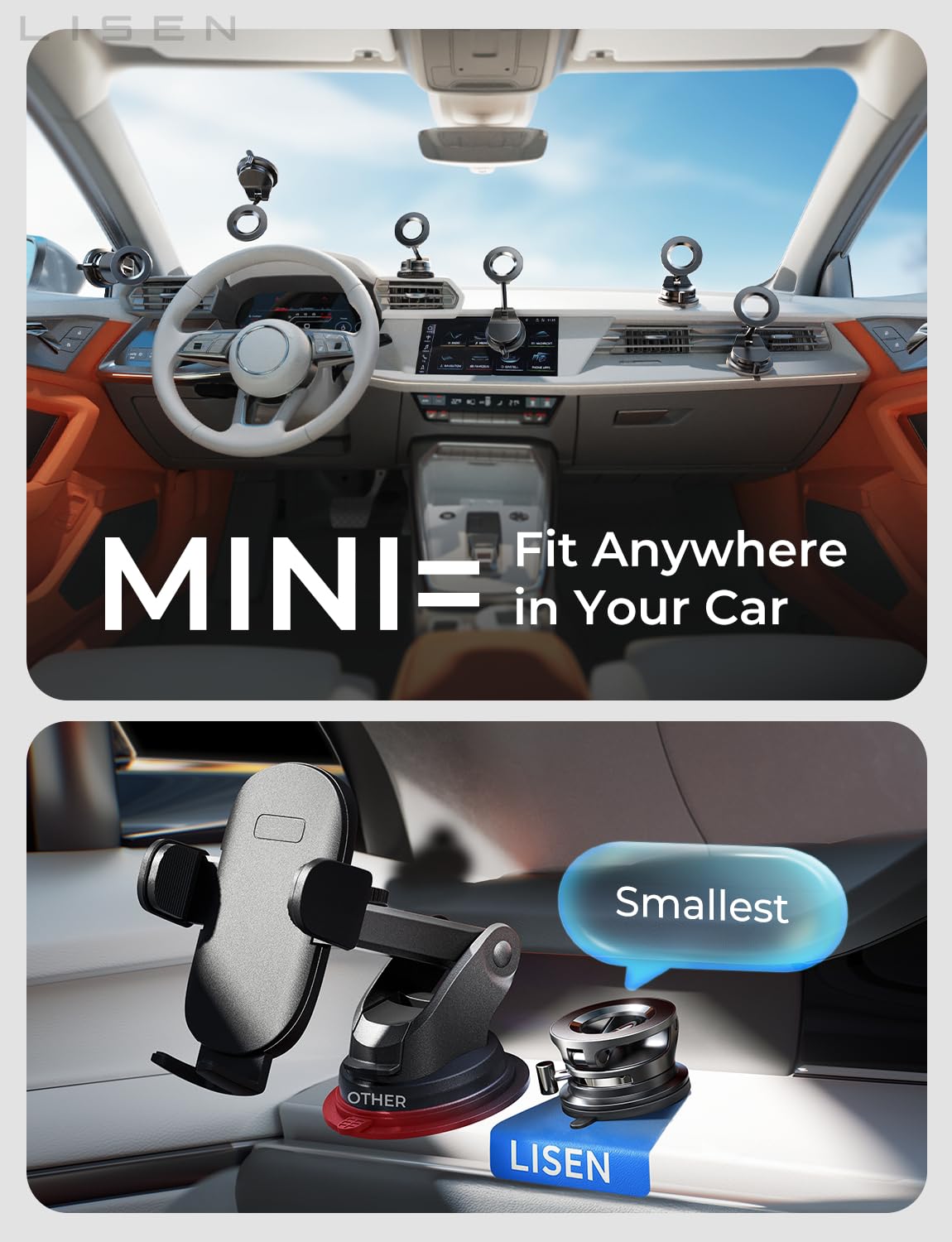LISEN for Magsafe Car Mount, Magnetic Phone Holders for Your Car, Magnet Vacuum Phone Mount for Car Accessories for Women Men Interior Jeep Truck, SuctionPro Gift Kits, for iPhone 17 Pro Max 16 15 14