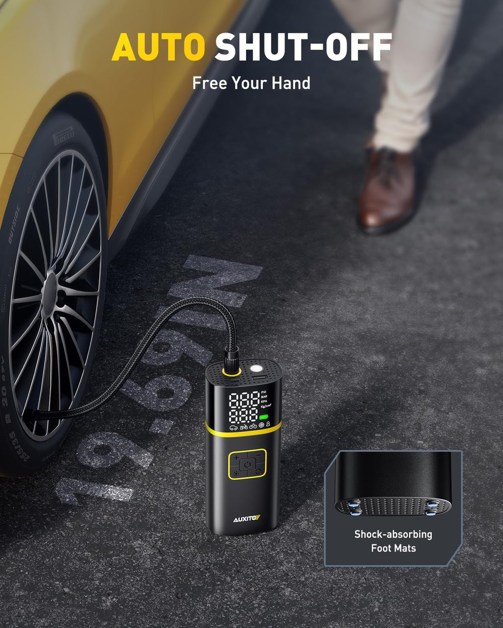 AUXITO AS1 Tire Inflator Portable Air Compressor - 150PSI Bike Pump 1Min Fast Inflate with Tire Pressure Gauge, 5200 mAh, LED Light, Car Accessories Air Pump for Auto, Moto, Bike Car Gifts for Men