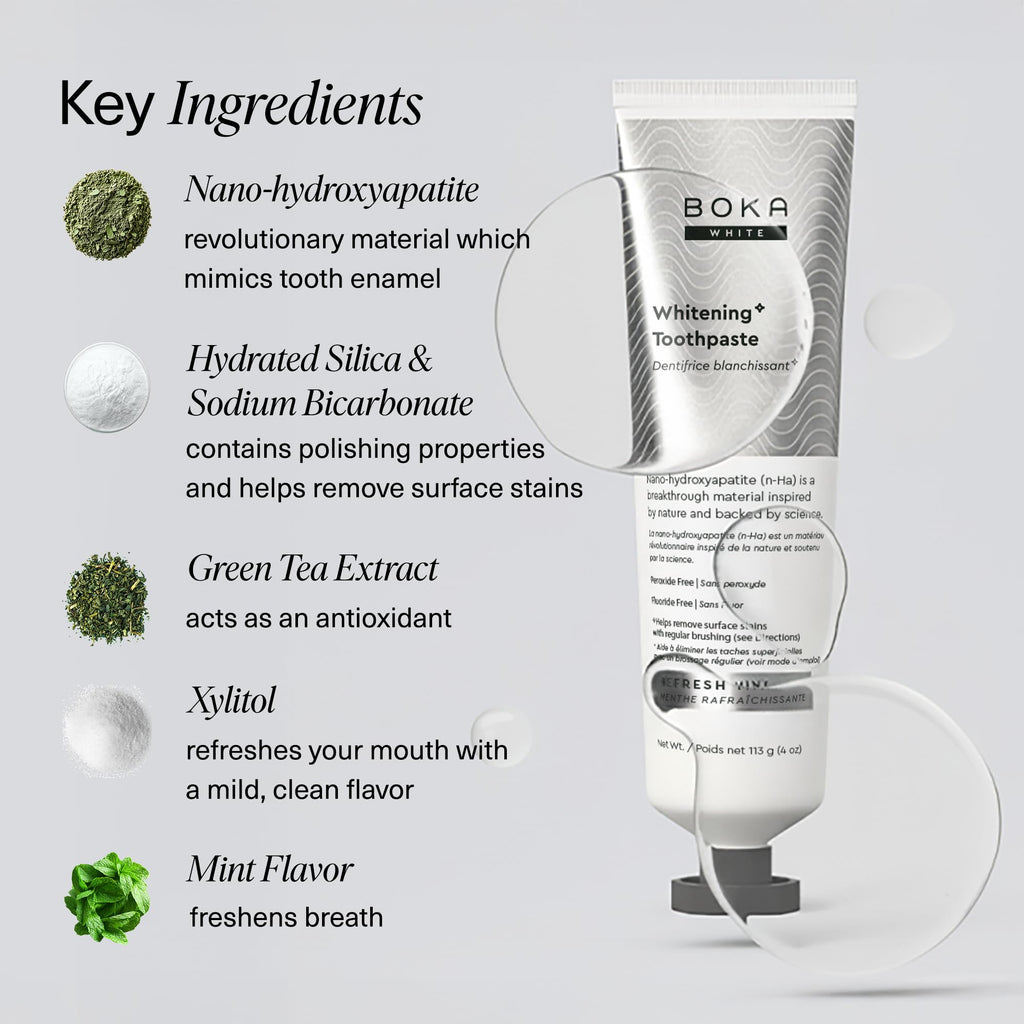 Boka Fluoride Free Toothpaste, Nano Hydroxyapatite Toothpaste, Appropriate for Sensitive Teeth, for Adult, Kids Oral Care - Whitening* Refresh Mint, 4 Fl Oz 1Pk US Manufactured