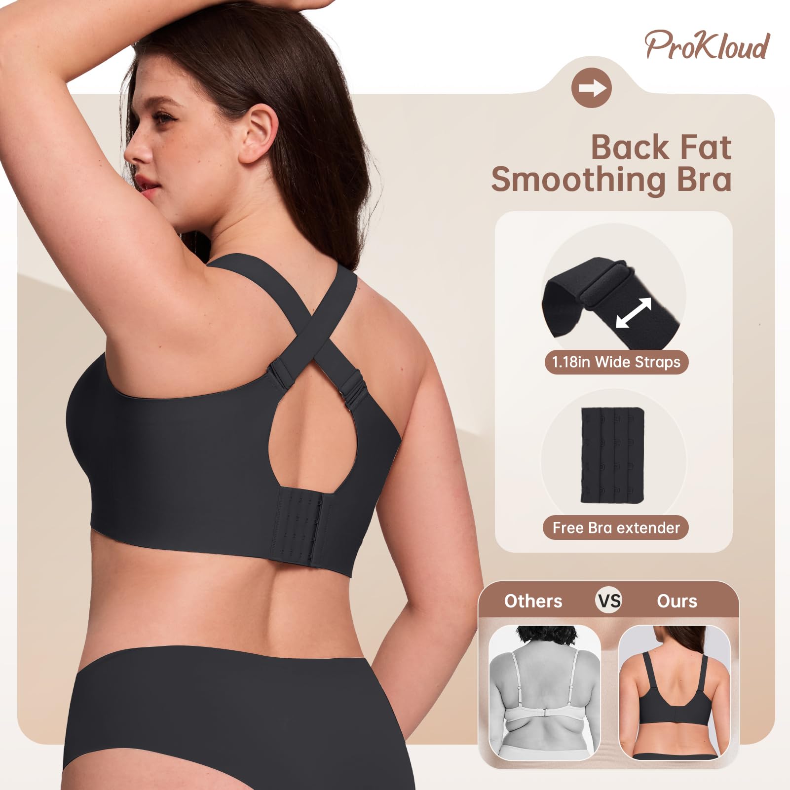 ProKloud Jelly Bras for Women No Underwire Wireless Bra with Support and Lift Full Coverage Plus Size Comfy Seamless Bra Black