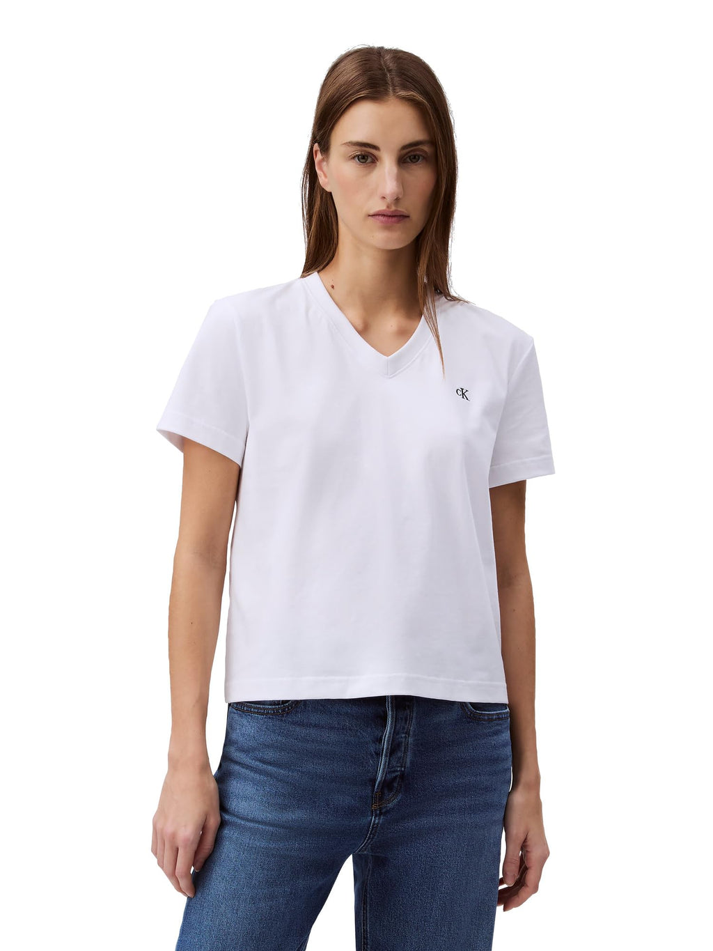 Calvin Klein Women's Archive Logo V-Neck T-Shirt Brilliant White