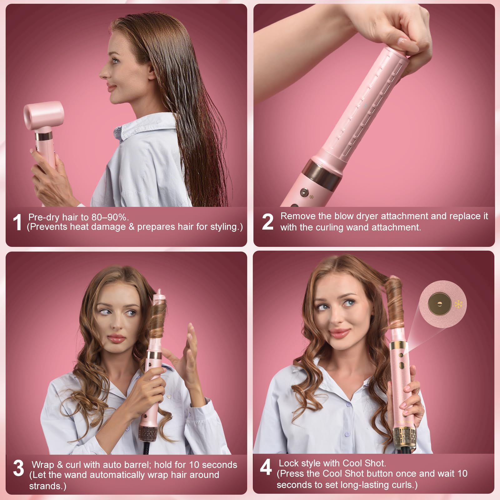 Mythsight StyleVibe 6-in-1 Air Styler, Hair Dryer & Blow Dryer Brush with Travel Case - Auto Wrap Curls (L/R), Fast Drying, Thermal Round Brush for Smooth Blowouts & Frizz-Free Volume, No Heat Damage