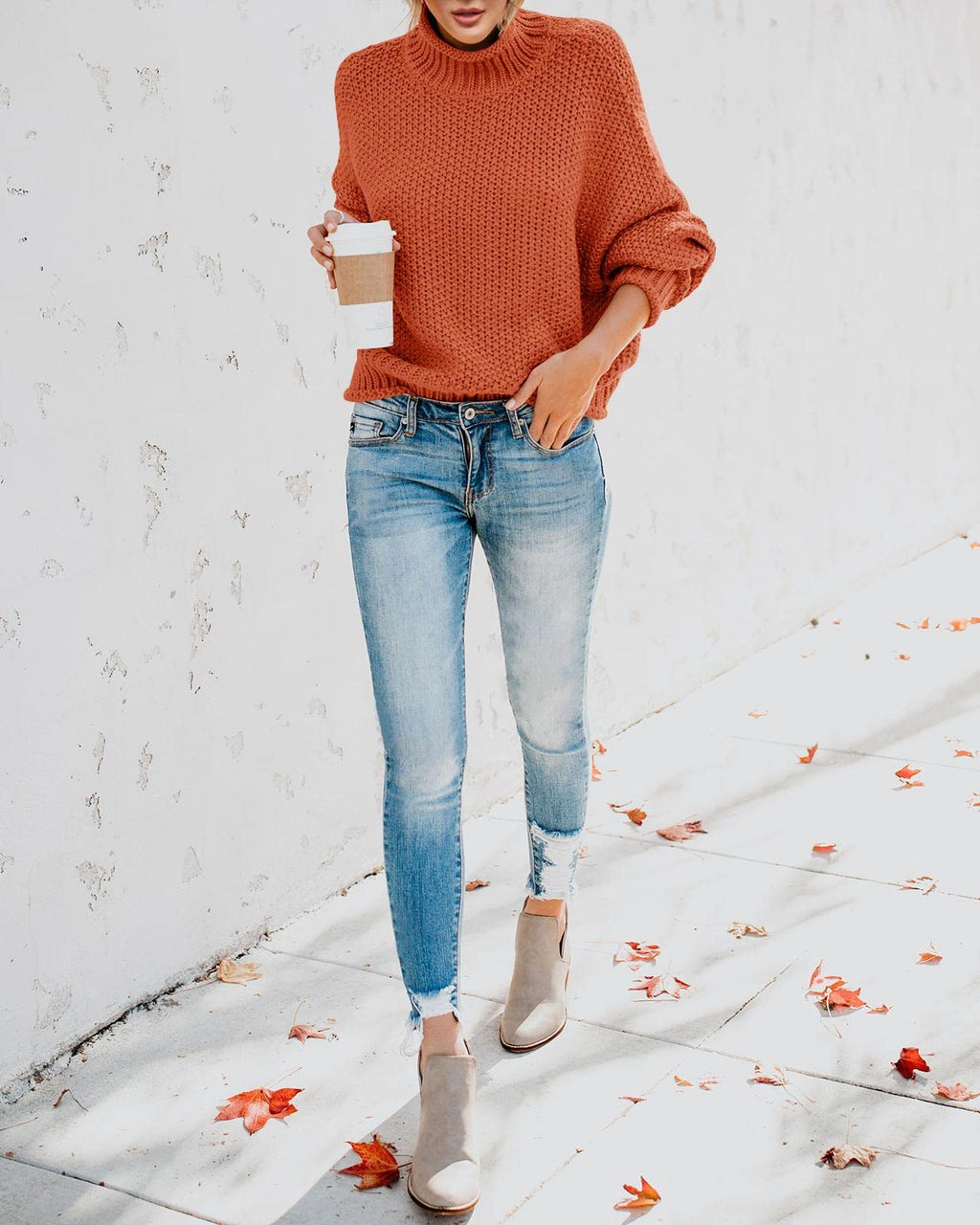 Saodimallsu Womens Turtleneck Oversized Sweaters Batwing Long Sleeve Pullover Loose Chunky Knit Jumper Brick Red