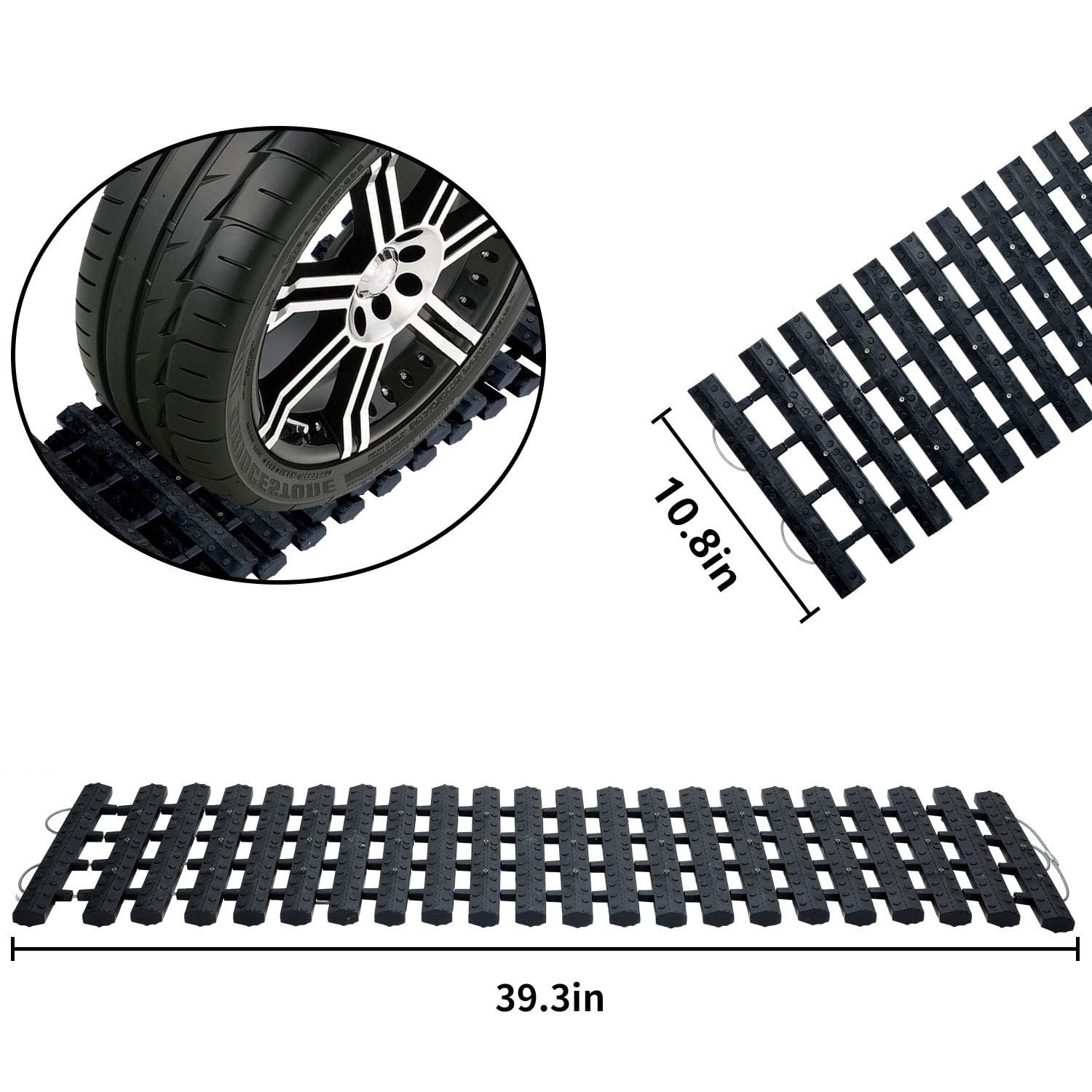 EVTIME Emergency Devices 2 pcs Tire Traction Mats 39.3" (L) x 10.8" (W), Portable for Snow, Ice, Mud, and Sand Used to Car, Truck, Van or Fleet Vehicle Off Road Winter Accessories (2PCS* 39in)