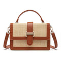 Straw Crossbody Bag for Women, Vegan Leather Patchwork Summer Purse with Top Handle, Small Woven Shoulder Handbag for Beach Vacation, Wedding, or Casual Daily Use