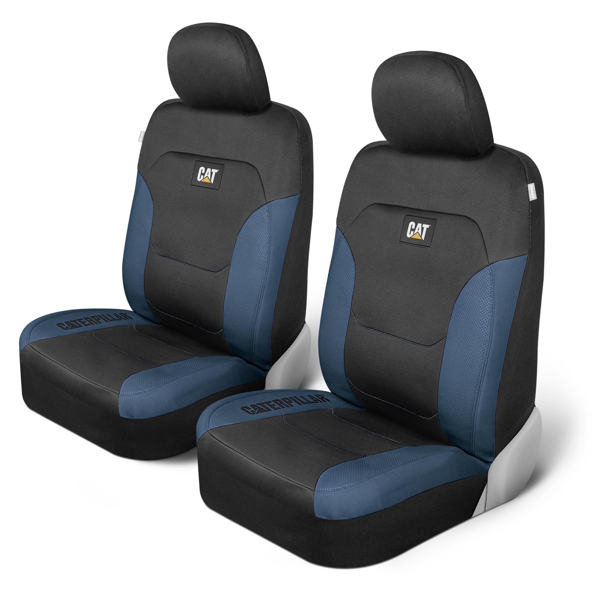 CAT Flexfit Black Blue Seat Covers for Cars, Trucks, & SUV - (2) Front Car Seat Cover Front Seat Protectors - Airbag Compatible Seat Covers for SUV Interior Covers & Truck Seat Cover Car Accessories