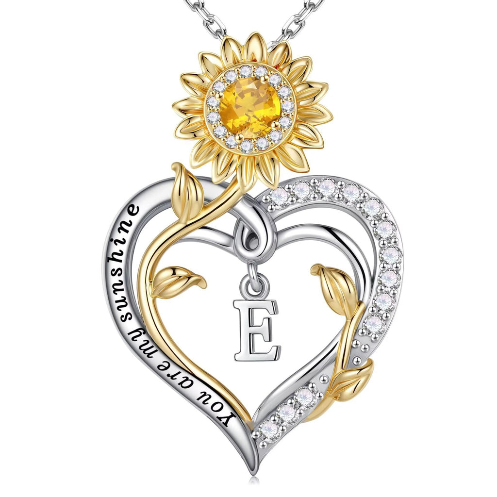 Iefil Valentines Day Gifts for Her Women - Anniversary Women Gifts, Sunflower Heart Initial Necklace, Sunflower Womens Jewelry