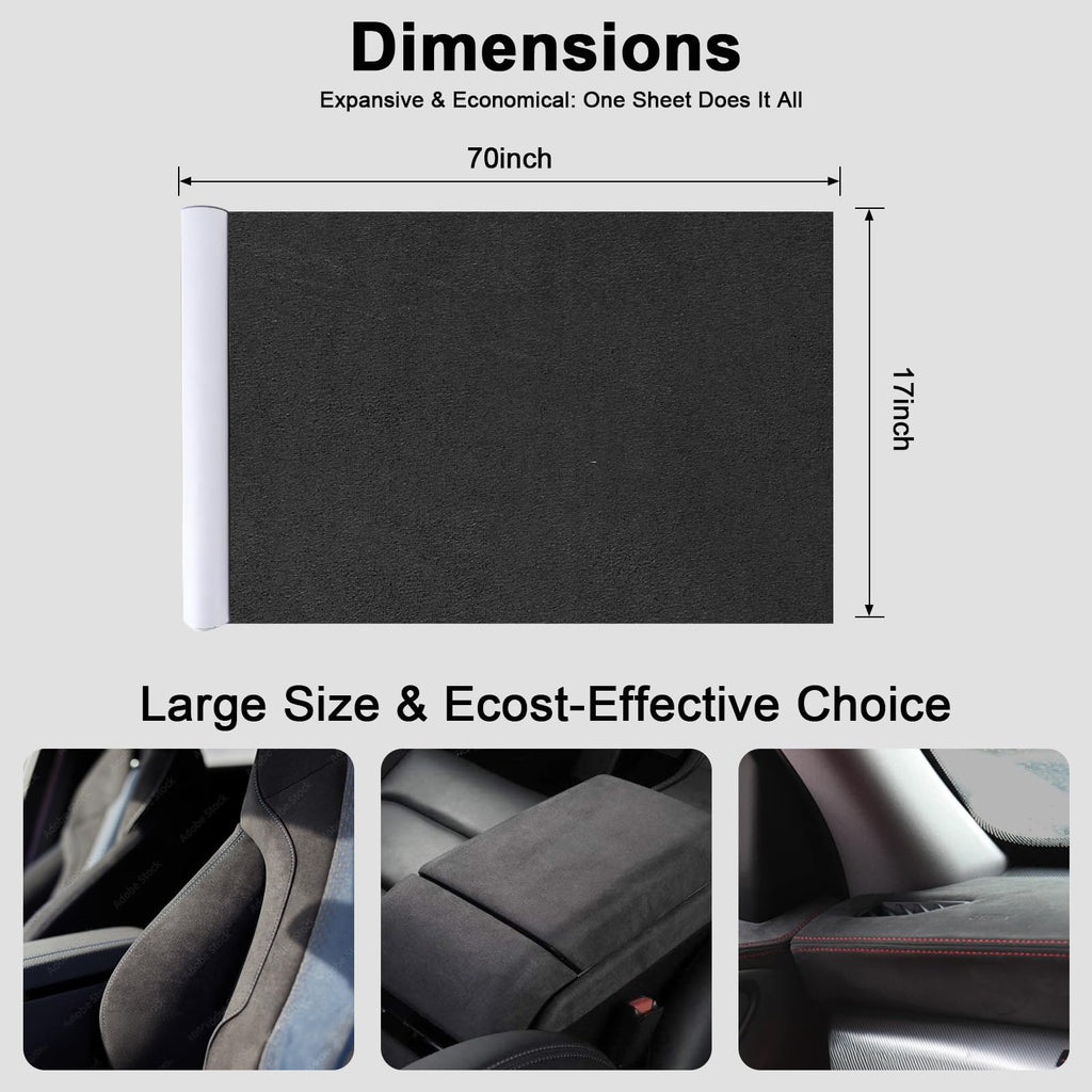 RadiantDecor Premium Black Suede Fabric Wrap - 17x70 inch Suede Wrap for Car Interior - Self-Adhesive Microfiber and Synthetic Leather, Stretchable Interior Film for Car and Home Decor