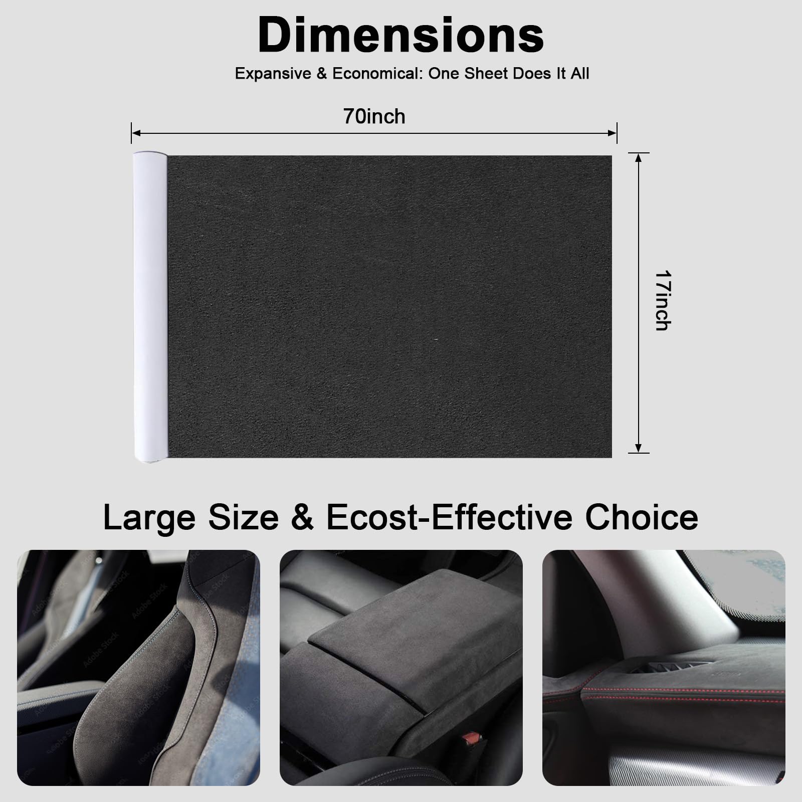 RadiantDecor Premium Black Suede Fabric Wrap - 17x70 inch Suede Wrap for Car Interior - Self-Adhesive Microfiber and Synthetic Leather, Stretchable Interior Film for Car and Home Decor