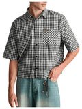 SHENHE Men's Plaid Button Down Short Sleeve Shirt Loose Fit Casual Shirt with Chest Pocket Black Large