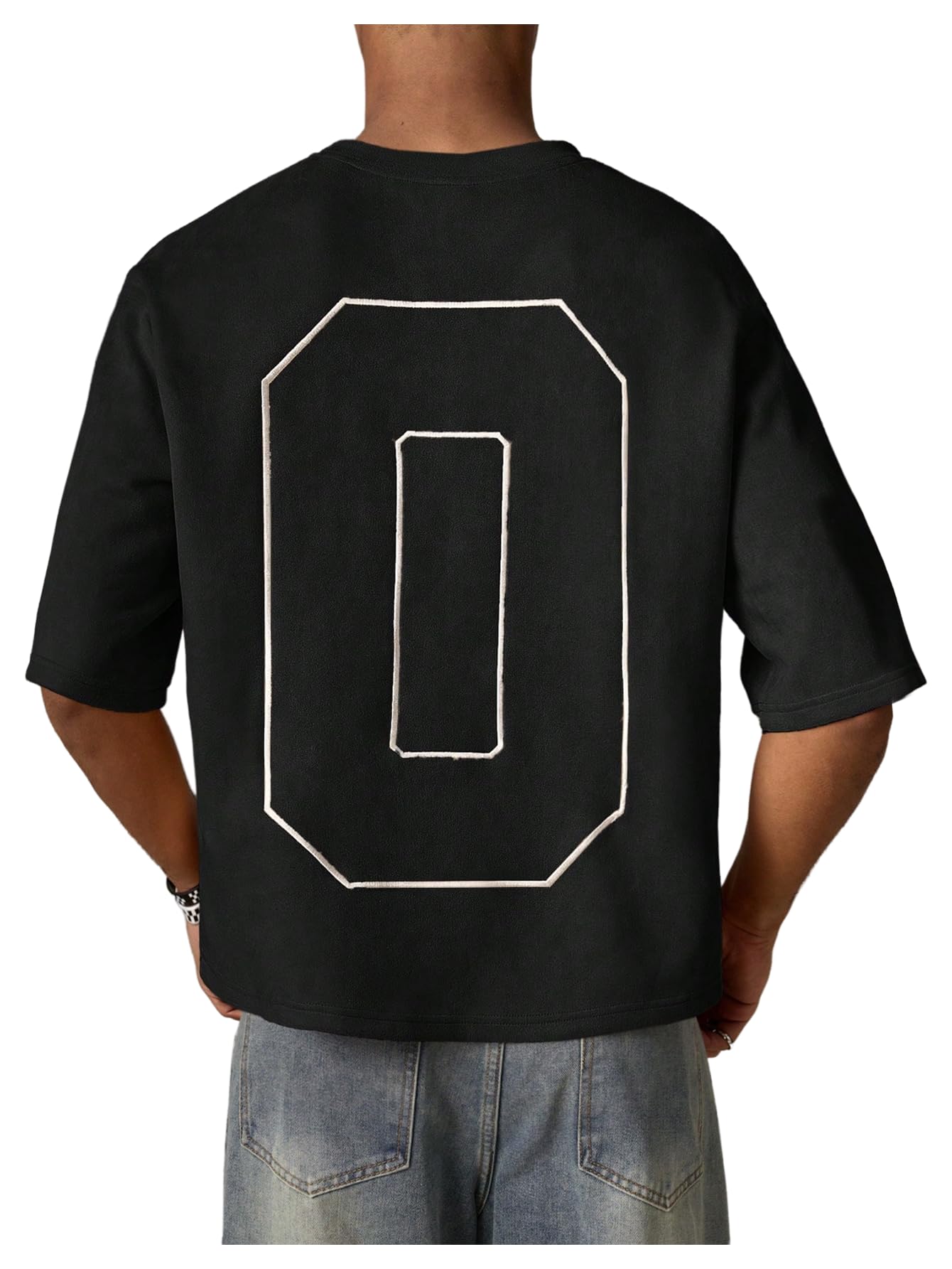 GORGLITTER Men's Cropped T Shirt Boxy Crop Tees Top Number Graphic Short Sleeve Crewneck Faux Suede Shirts Streetwear Black Small
