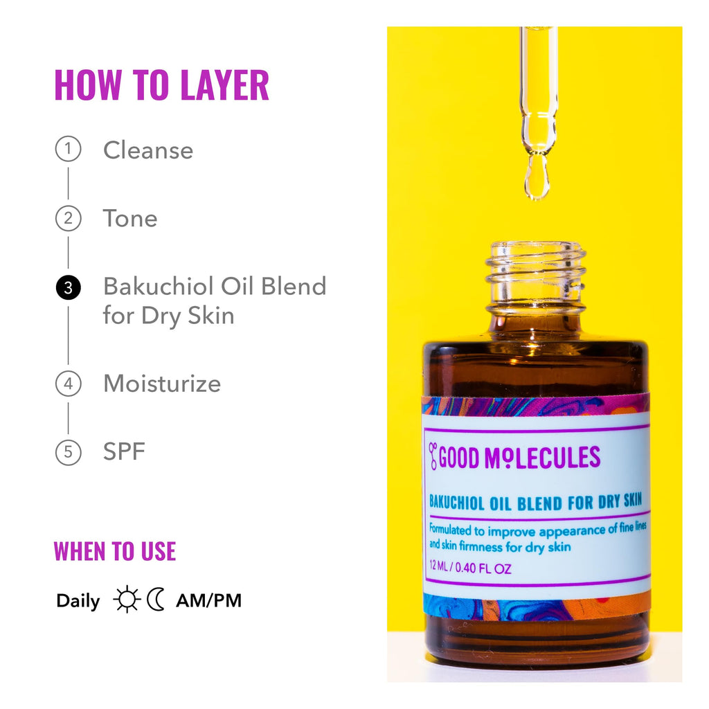 Good Molecules Bakuchiol Oil For Dry Skin - Ultra Hydrating Natural Blend with Bakuchiol and Rosehip Oil, Promotes Collagen Production, Moisturizing Face Oil