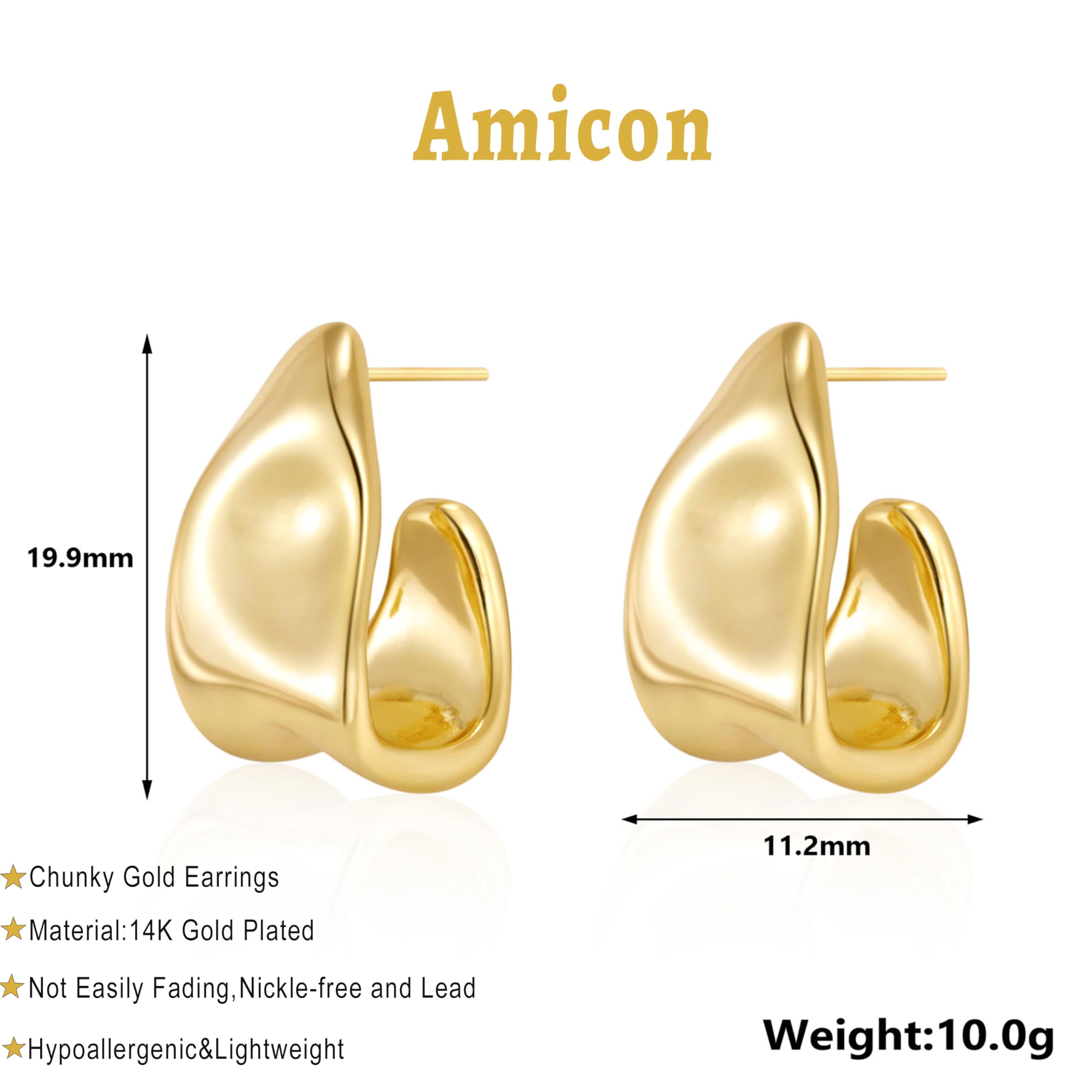Amicon Gold Earrings for Women,14k Gold Plated Chunky Stud Earrings Statement, Cute Hypoallergenic Trendy Jewelry Gifts, Square-GD
