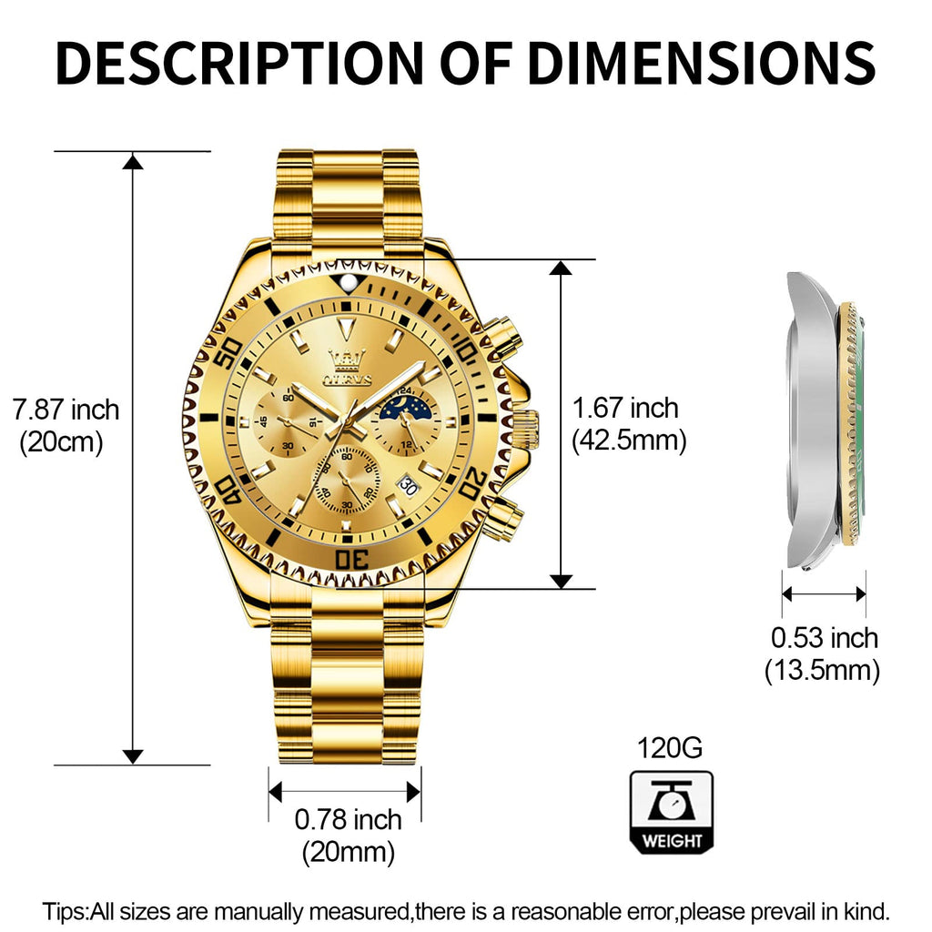 OLEVS Watch Men Gold Watches for Men Big Face Luxury Dress Chronograph Waterproof Stainless Steel Men's Wrist Watches Gold and Silver Analog Quartz Date Men's Watch Relojes para Hombres