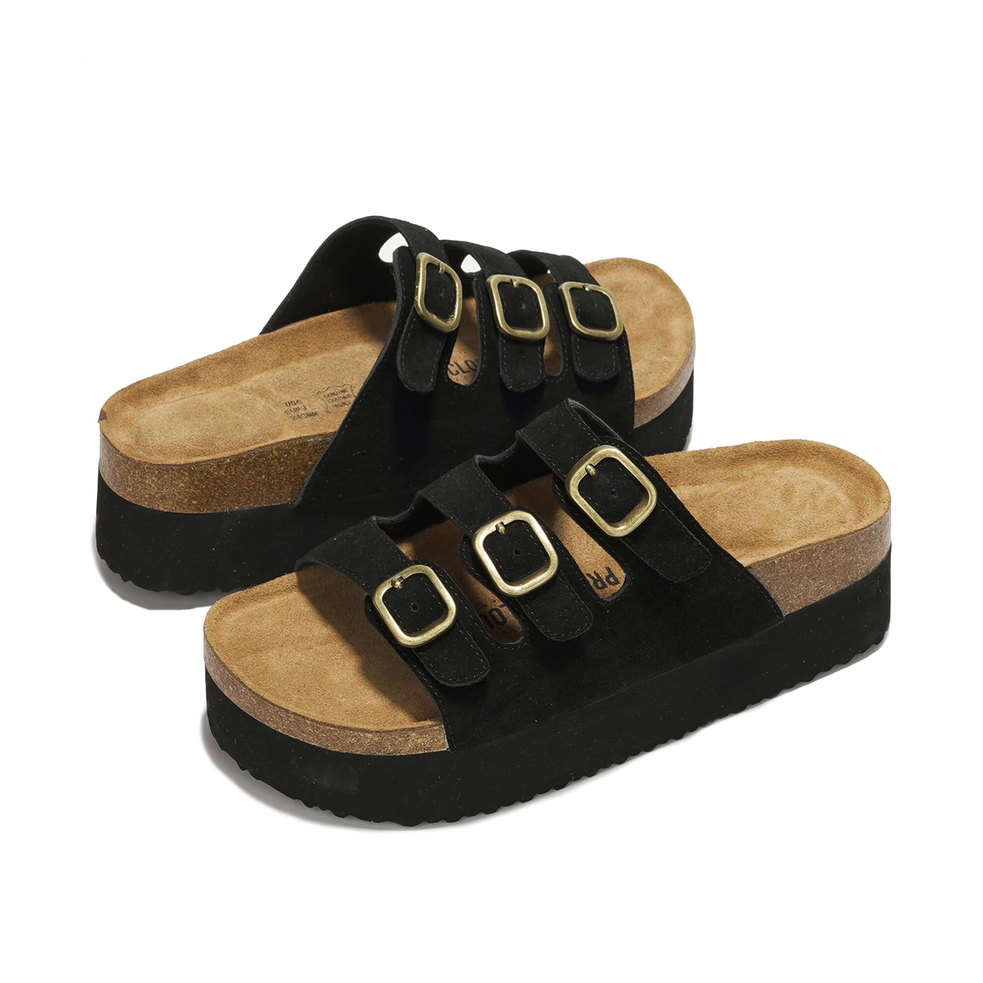 Project Cloud 100% Genuine Leather Platform Sandals Women Footwear - Comfortable Womens Slides Memory Foam Insole - Non Slip Water-Resistant 3-Strap Wedge Sandals for Women 2026 (Dyan, Black, 5.5)