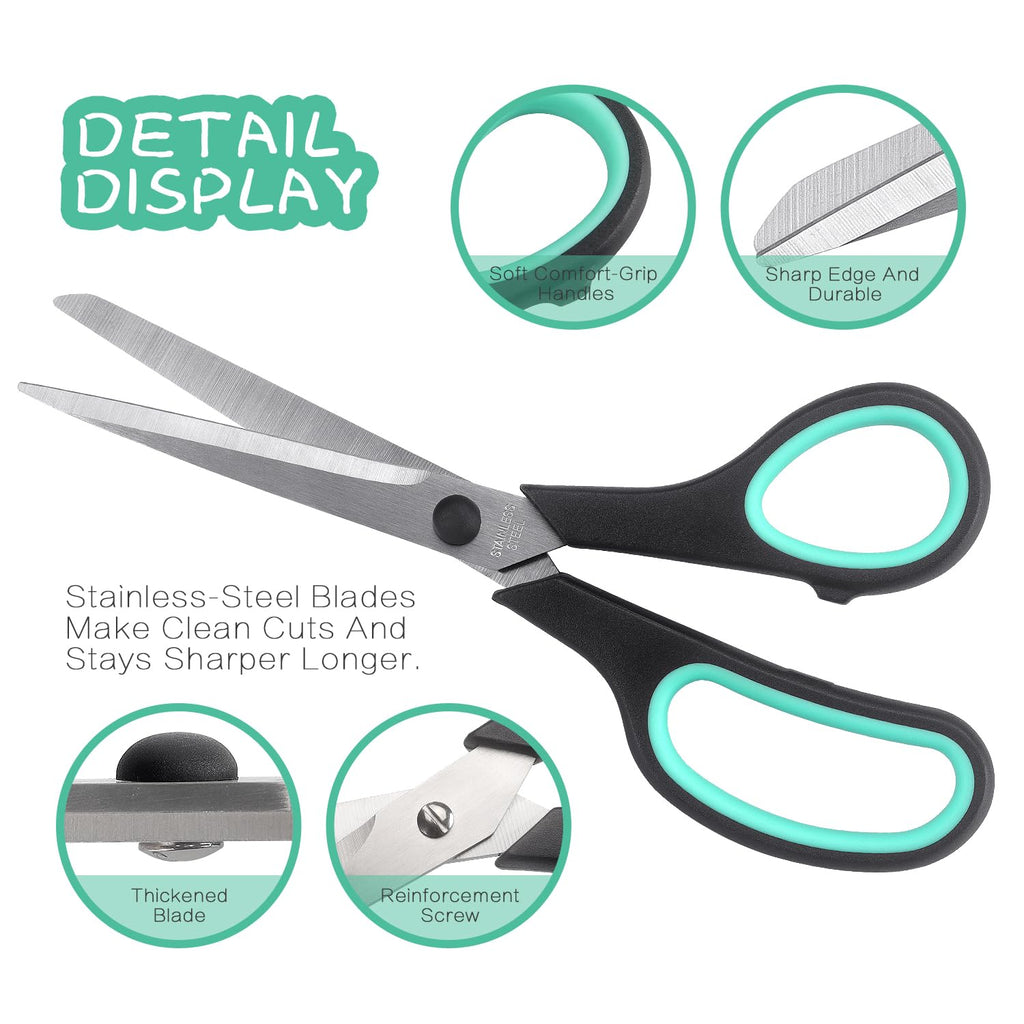 LONGKEY 8.5" Scissors 3-Pack, Ultra Sharp Stainless Steel, Black