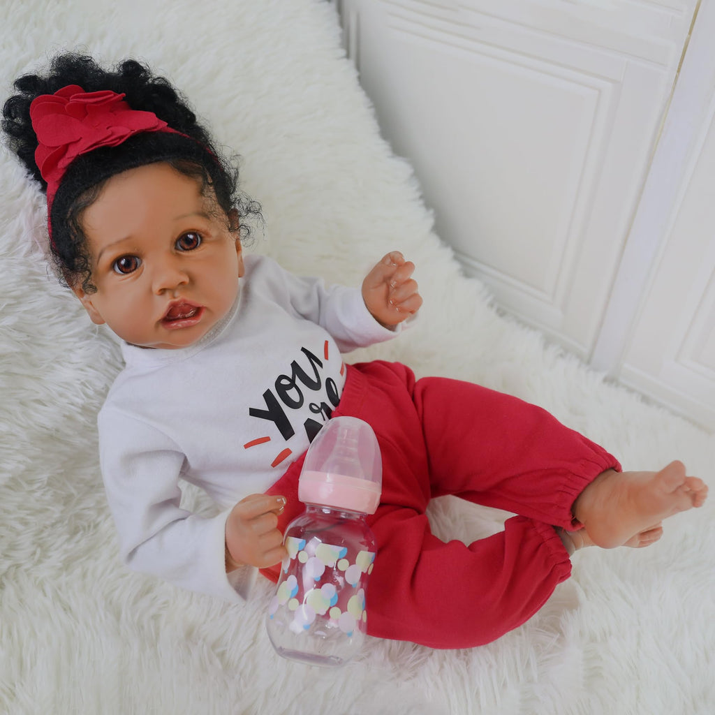 KSBD Realistic Reborn Baby Doll Black Girl – 20 Inch Lifelike Real Life African American Newborn Doll with Soft Body Gift Set for Kids Age 3+