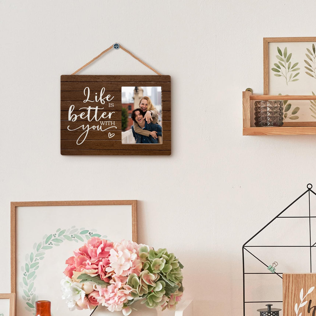 MAQIKA Wedding Picture Frame, Couples Picture Frames, Love Wedding Valentines Gifts, Engagement Gifts for Couples Newly Engaged, Life is Better with You Wood Photo Frame for 4x6 Photos