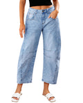 LookbookStore Stretch Jeans for Women High Waist Plus Size Barrel Jeans Women Roadnight Blue Size XL Size 16 18