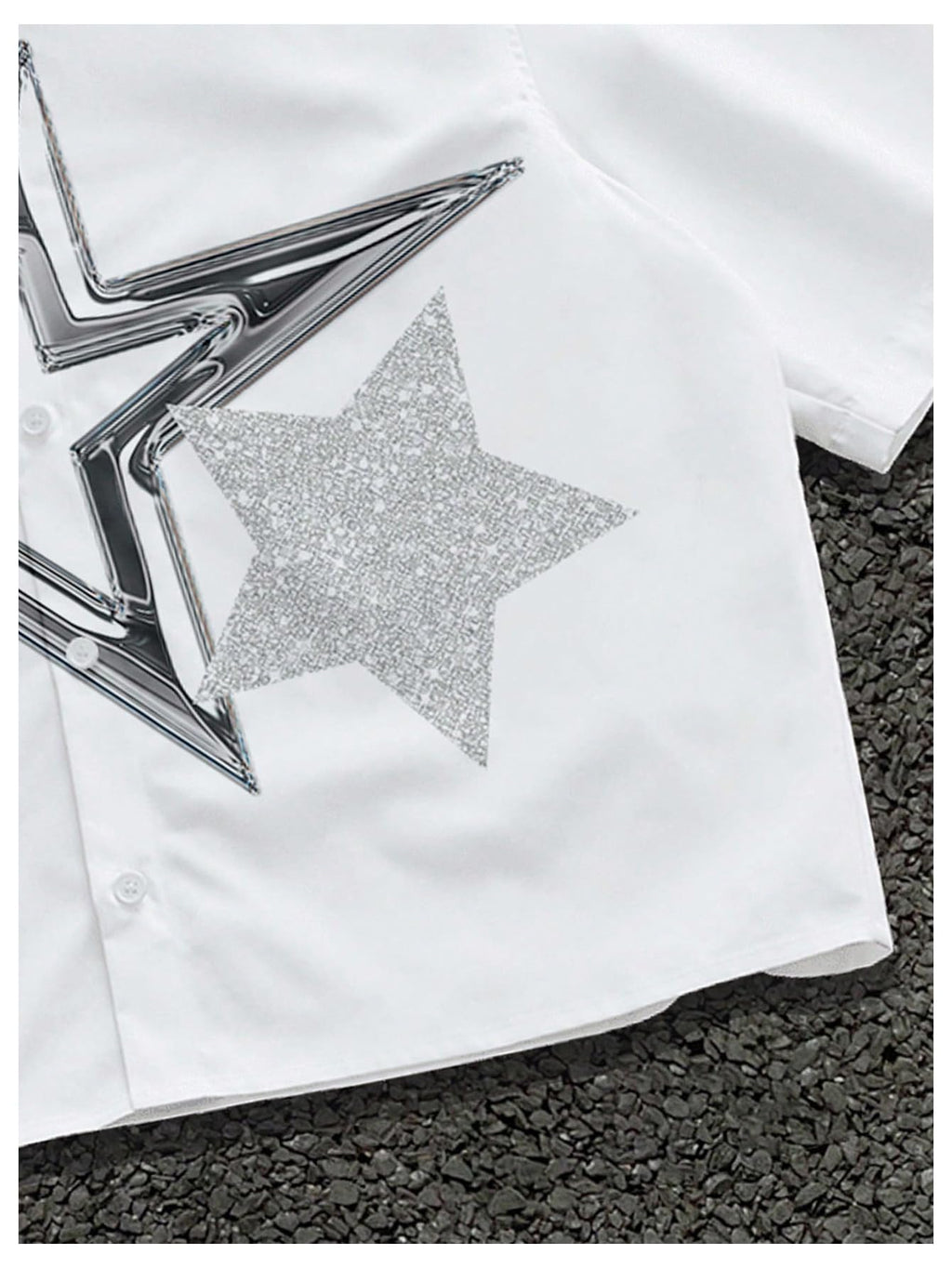 GORGLITTER Men's Lips Graphic Button Down Cropped Shirt Y2k Short Sleeve Collar Boxy Going Out Tops Streetwear Graphic White Large