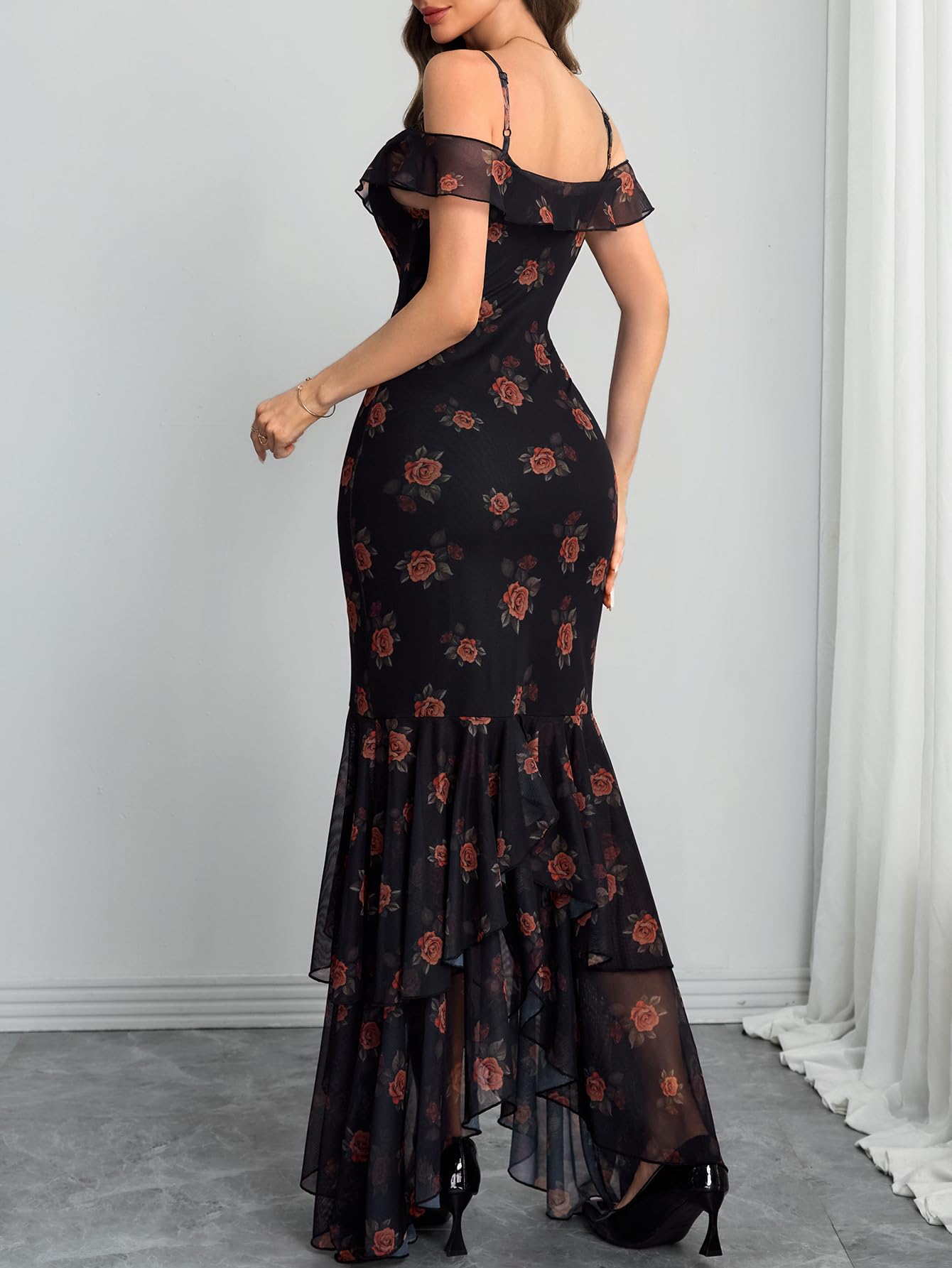 GothDark Ruffle Dress Flattering Dress for Wedding Guest Black Semi Formal Dresses Sexy Date Night Outfits for Women Black Large Fits US Size 8 to 10