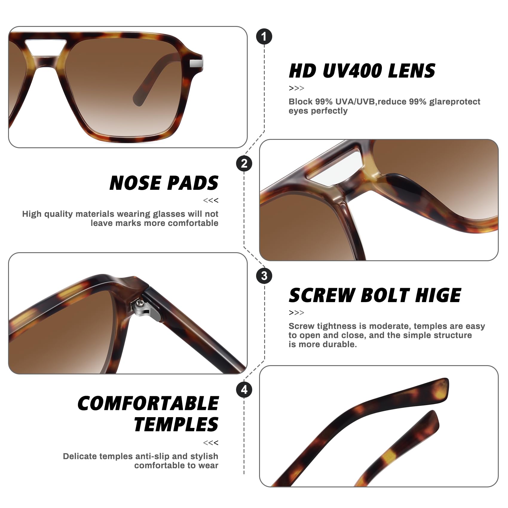 Fozono Retro Aviator Sunglasses for Women Men Trendy Classic Square 70s 80s 90s Vintage Shades Double Bridge Aviators FZN813 Brown Tortoise/Gradient Brown