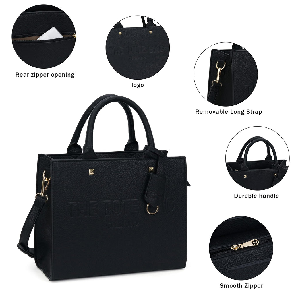 Chinllo Tote Bag for Women Top Handle Satchel Purse and Handbags with Shoulder Strap (D.Black-S)