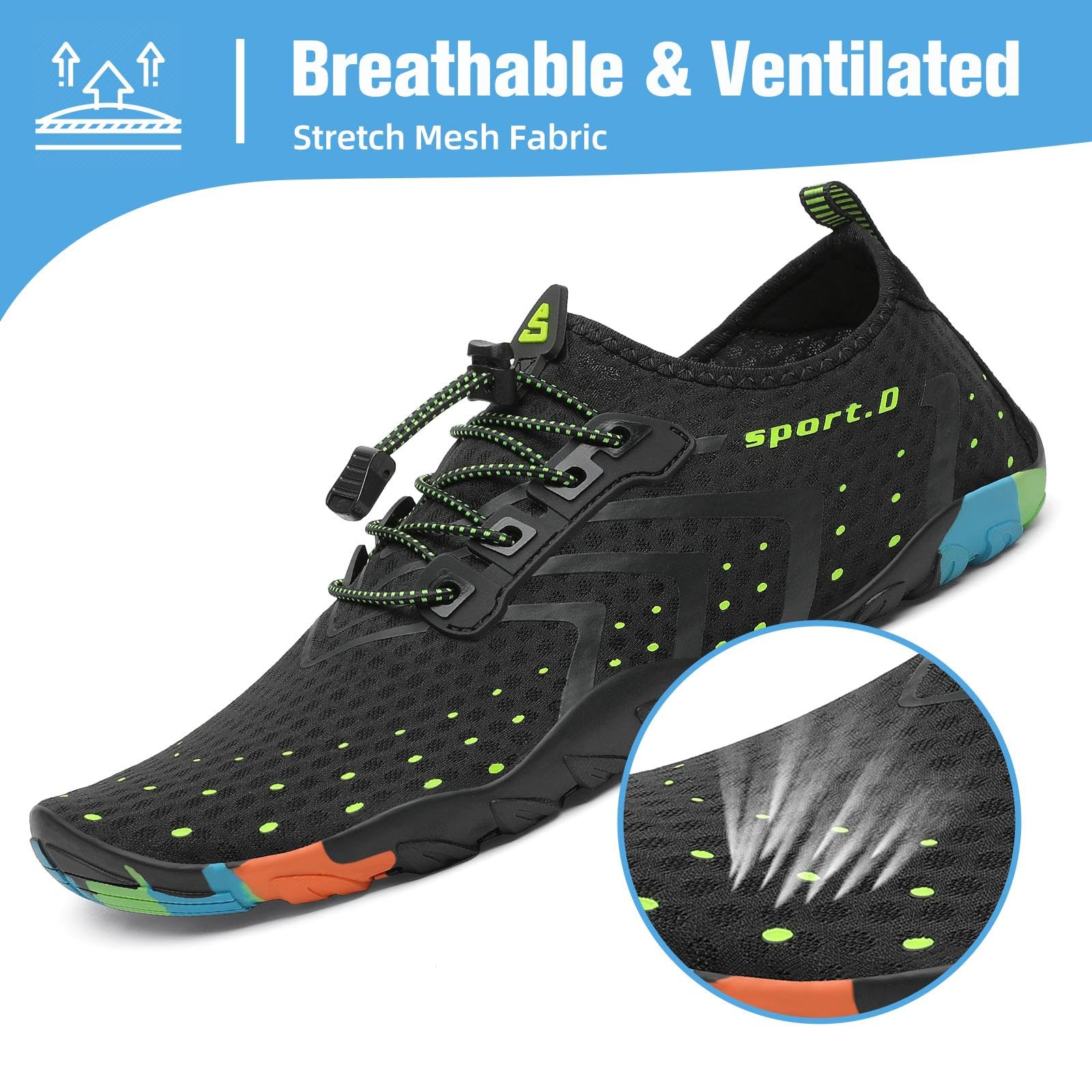 Mishansha Water Shoes for Women Men, Quick-Dry Barefoot Swim Shoes with Drainage Holes, Lightweight Aqua Shoe for Beach Pool River Boating Yoga Walking 7 Women/6 Men Carbon Black