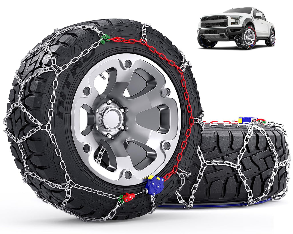 Snow-Chains Auto Fixing 1 Min Quick Installation Tire-Chains, Heavy-Duty Emergency Tire Traction Chain for Pickup Trucks and Off-road SUV Car Tires 235 245 255 265 275 - Set of 2 (HYR-S)
