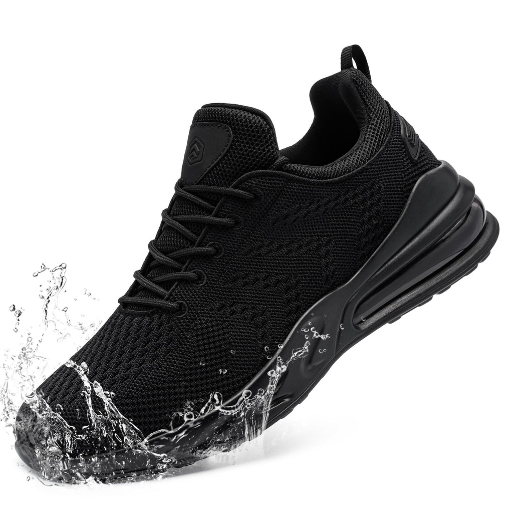 LARNMERN Men Non Slip Work Sneakers Water Resistant Food Service Zapatos Trabajo Antideslizantes Walking Shoes Waterproof Shoes Slip-on, Black 12
