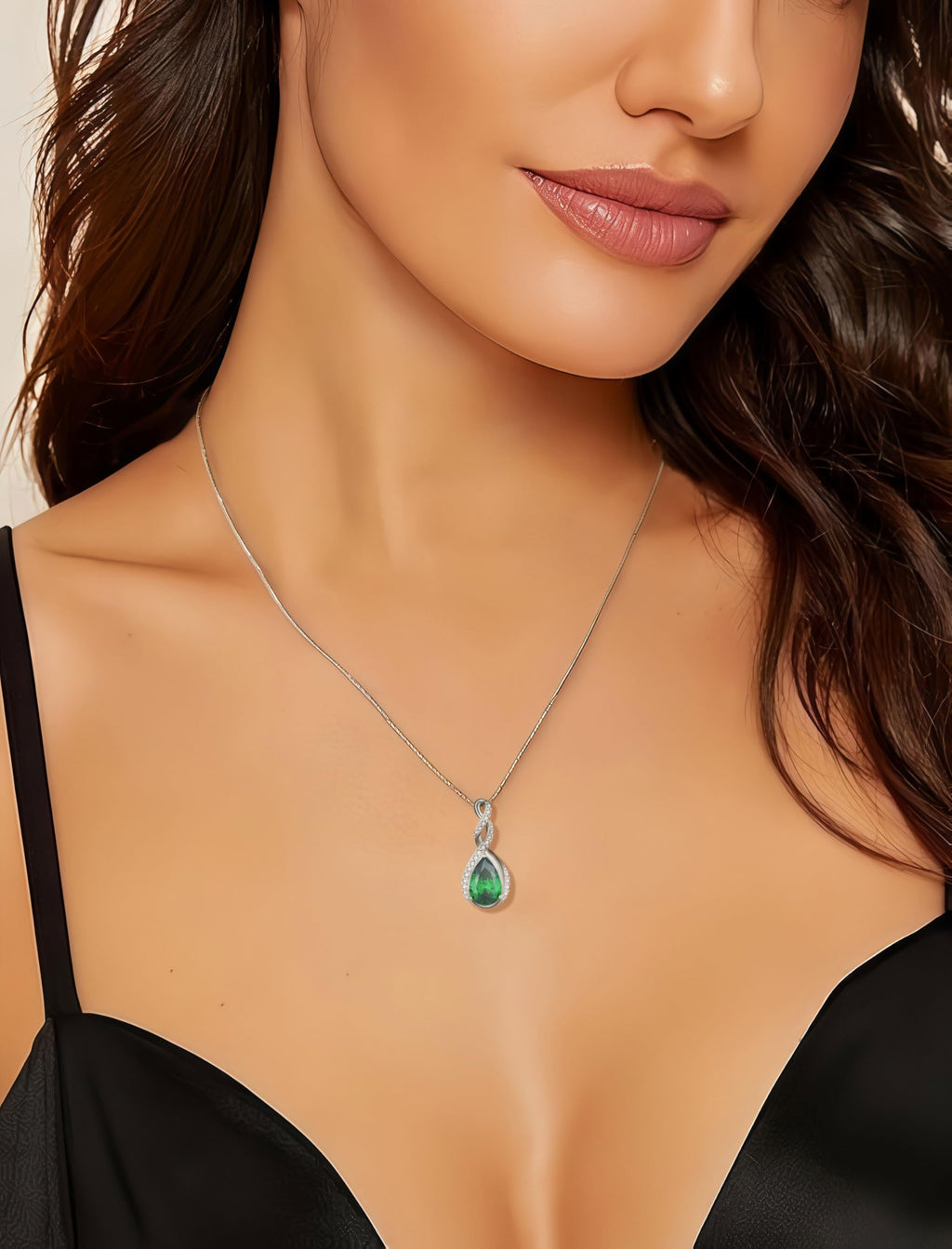Fahonie 925 Sterling Silver Birthstone Necklace for Women,Infinity Teardrop Birthstone Emerald Pendant Necklace Anniversary Birthday Jewelry Gift for Women Wife Friend 18"+2" Chain