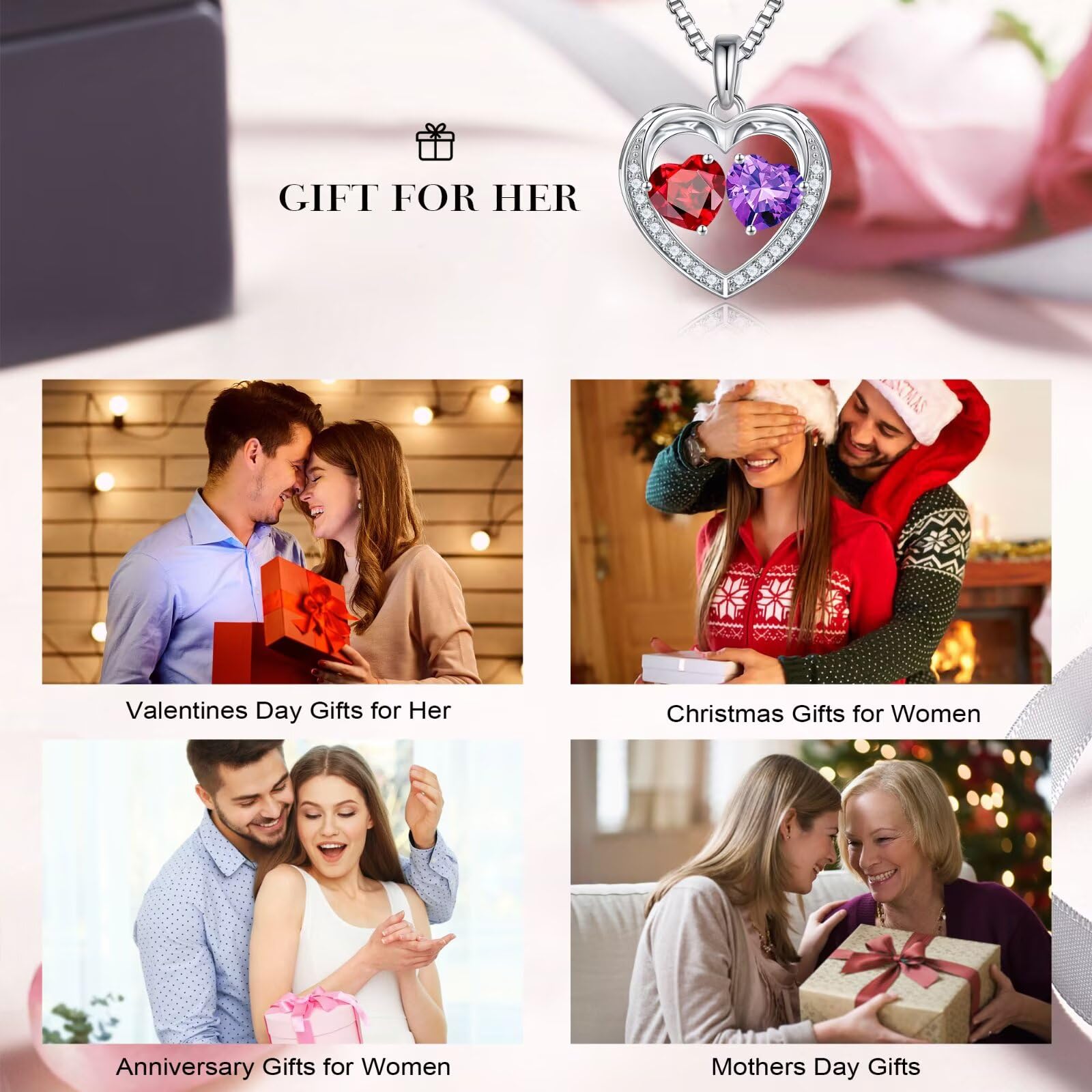 Iefil Birthday Gifts for Women - 925 Sterling Silver Necklace, Personalized Jewelry Gifts for Wife Girlfriend Mom| October Pink Tourmaline & Citrine Necklace