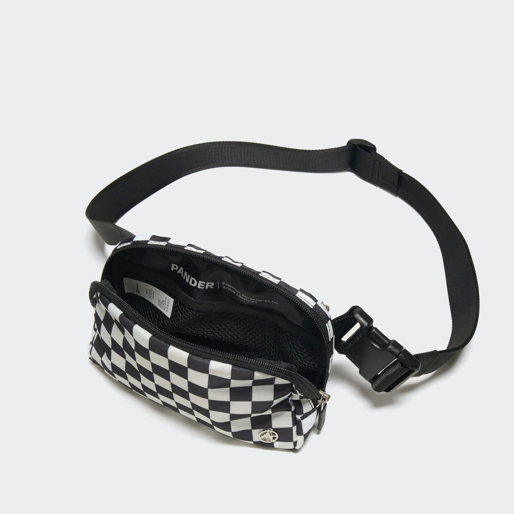 Pander Two Way Zipper Fanny Pack Nylon Everywhere Belt Bag for Women, Water Repellent Waist Packs, Crossbody Bags with Adjustable Strap (Checkered Black)