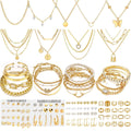 IFNODO 98pcs Gold Jewelry Set for Women Trendy Costume Jewelry Gold Plated Necklace Bracelet Gold Earrings And Rings Set for Women Friendship Gift Set